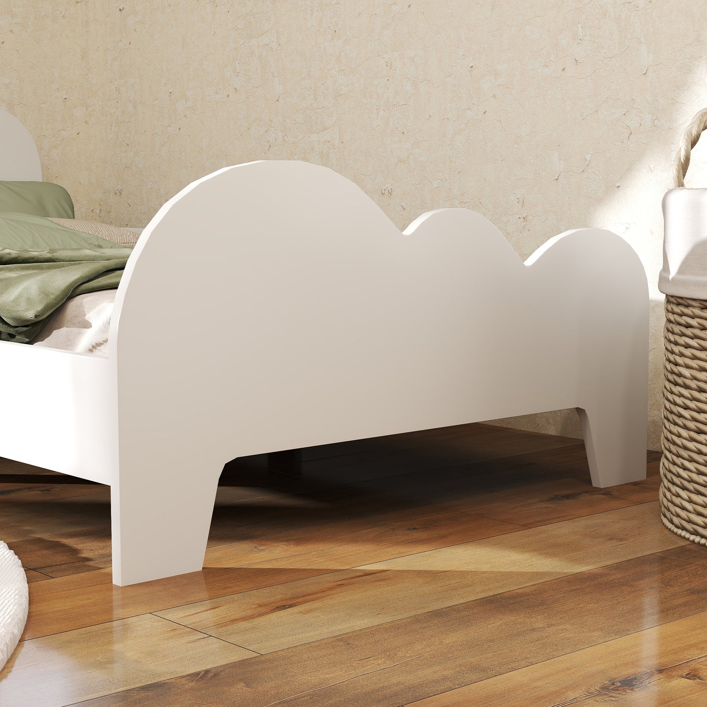 AIYAPLAY Cama para Niños de +3 Años 140x70 cm Estructura de Cama Infantil Tema de Nubes con Barandilla para Dormitorio Blanco