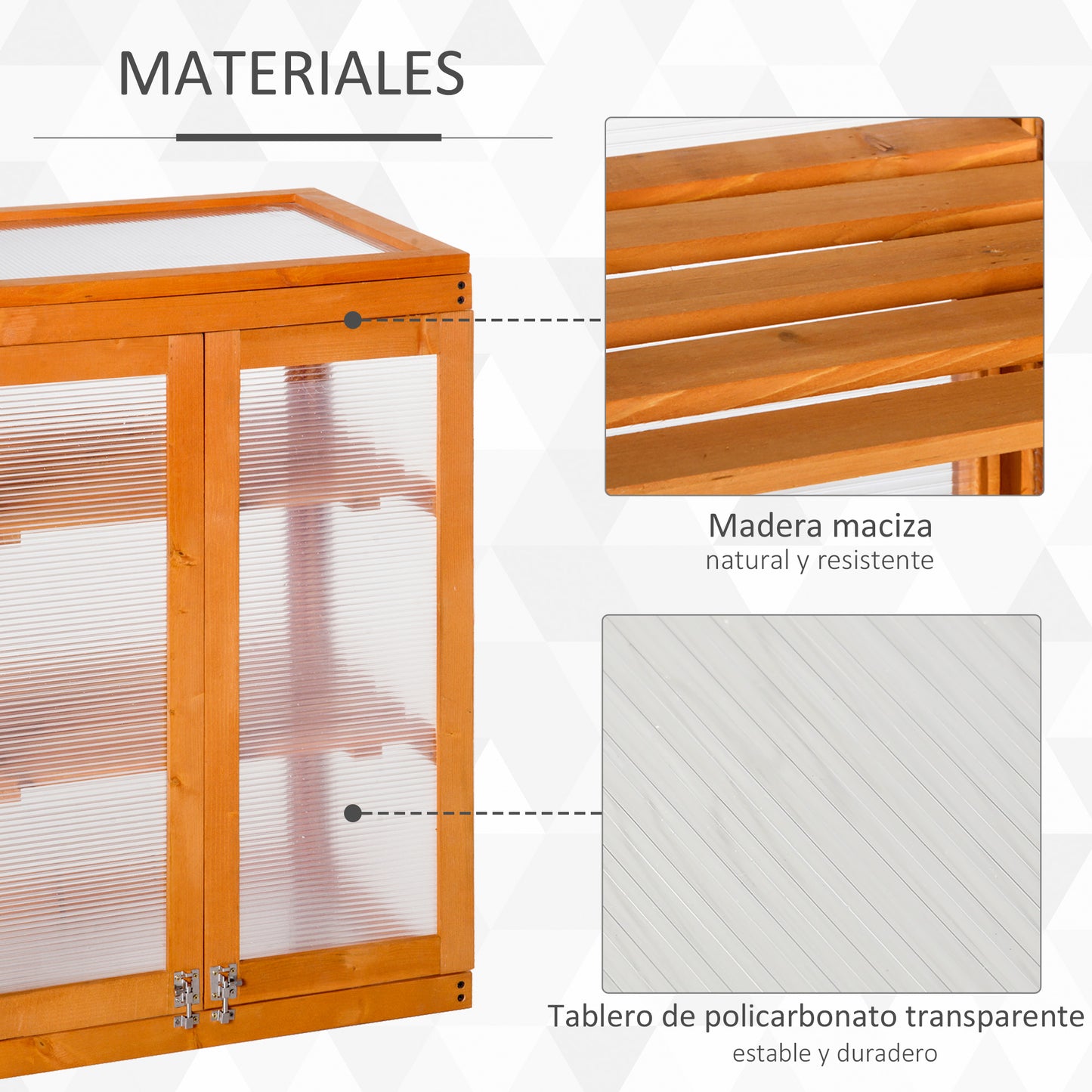 Outsunny Invernadero de Jardín de Madera y Policarbonato Invernadero Vivero Casero con 3 Estantes 2 Puertas y Tapa Abatible para Cultivo de Plantas Terraza Patio 58x44x78 cm Natural