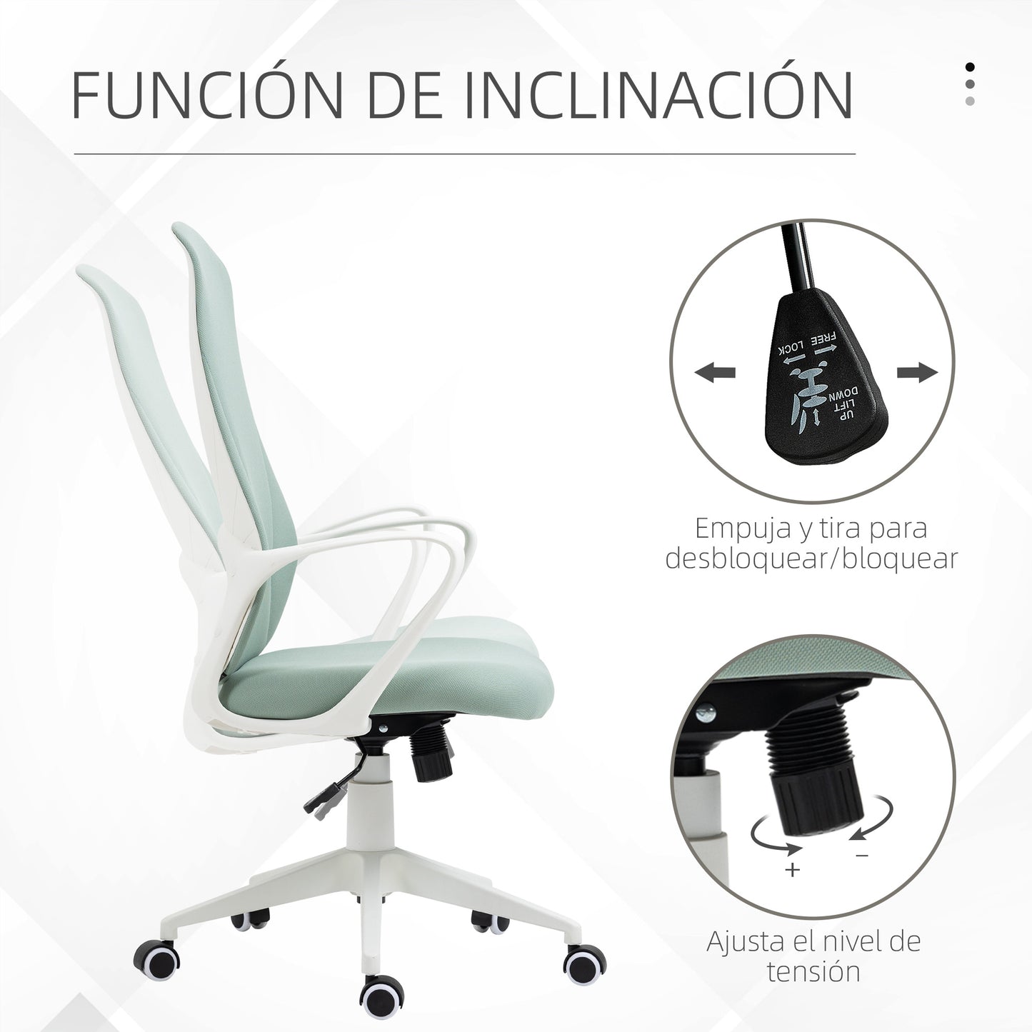 Vinsetto Silla de Oficina Giratoria Silla de Escritorio Juvenil con Altura Ajustable Función de Basculante Reposabrazos y Respaldo Alto 62x56x110-119,5 cm Verde