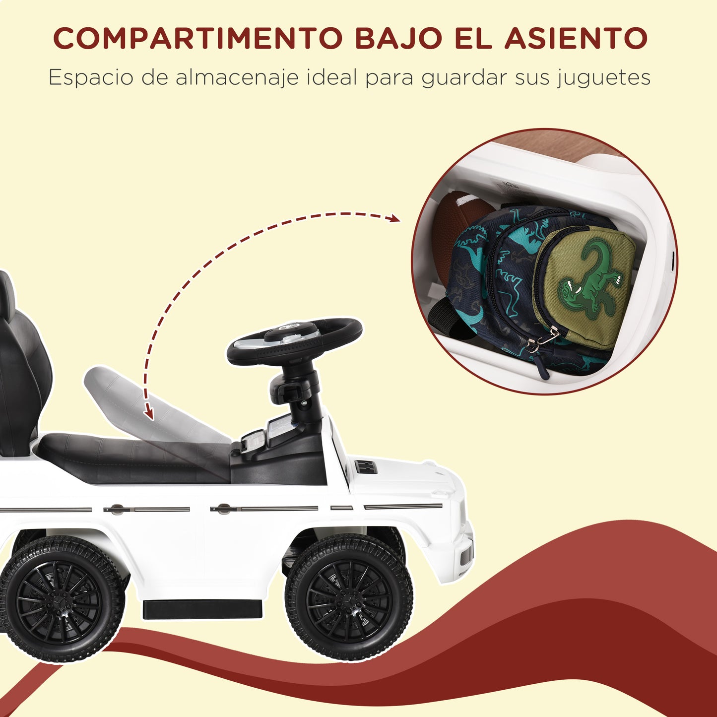 HOMCOM Correpasillos para Niños con Licencia Mercedes G350 Coche Correpasillos para Niños de 1-3 Años con Bocina Capota Extraíble y Barandilla Carga 25 kg 85,5x40,5x95 cm Blanco