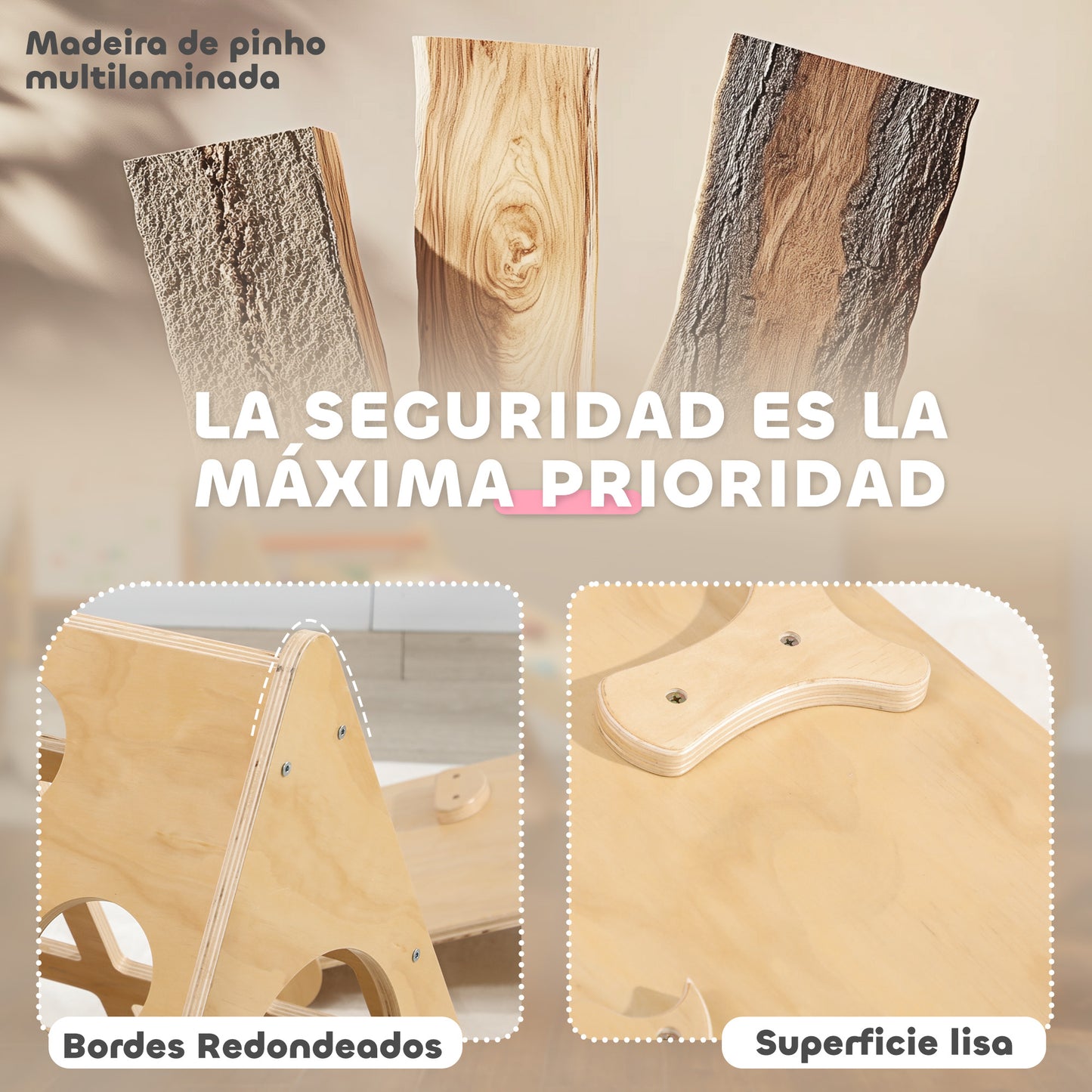 AIYAPLAY Triángulo de Escalada de Madera 8 en 1 Escalada para Niños de 18-48 Meses con Rampa Escalera de Arco y Bolsa de Arena 175x59,5 cm Natural