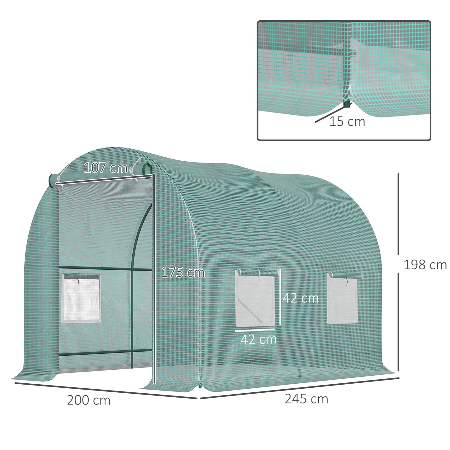 Outsunny Invernadero de Exterior 2,5x2x2 m Invernadero de Túnel con Cubierta de PE 140 g/m² para Cultivo Plantas Verduras Frutas en Jardín Terraza Verde