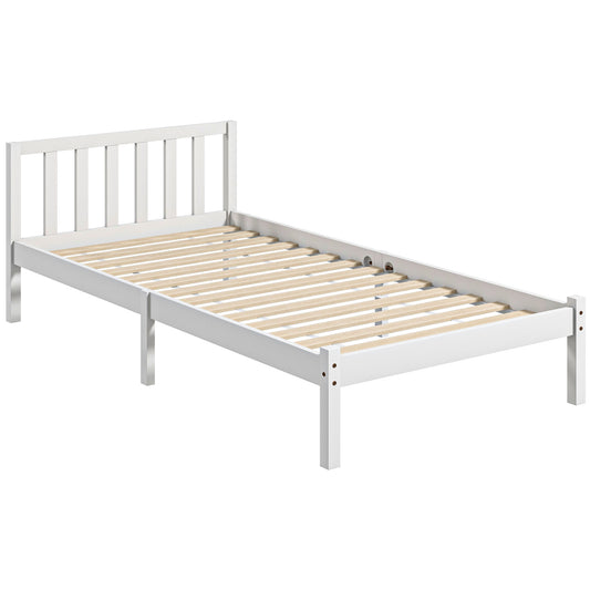 HOMCOM Marco de Cama de Madera Estructura de Cama Somier con Cabecera para Colchón de 90x190 cm (no incluido) Carga 120 kg 198x96x70 cm Blanco