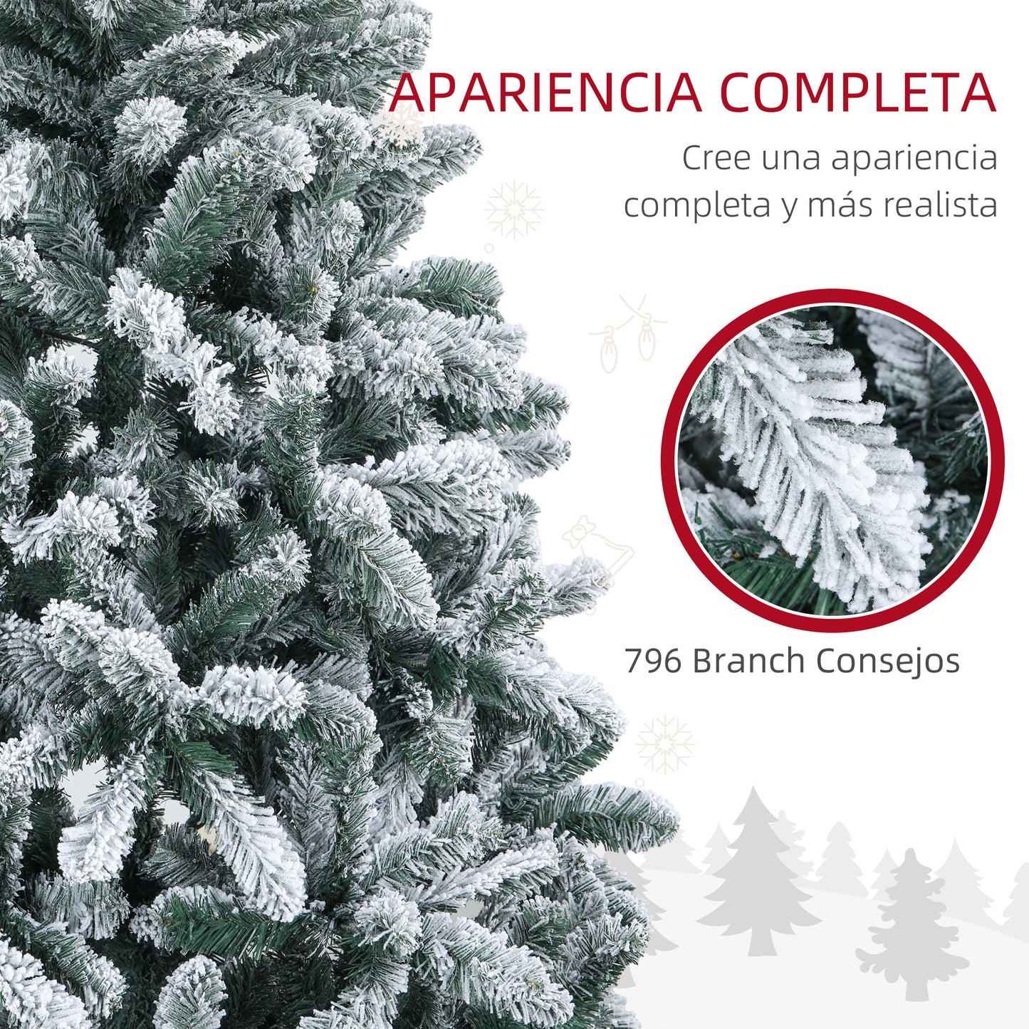 HOMCOM Árbol de Navidad 180 cm Árbol de Navidad Artificial Nevado con 796 Ramas y Soporte de Metal Árbol Navideño para Salón Interior Verde