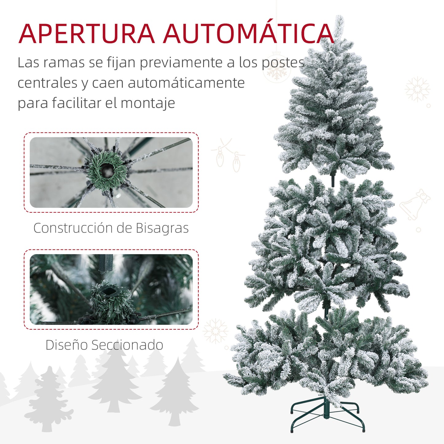 HOMCOM Árbol de Navidad 180 cm Árbol de Navidad Artificial Nevado con 796 Ramas y Soporte de Metal Árbol Navideño para Salón Interior Verde