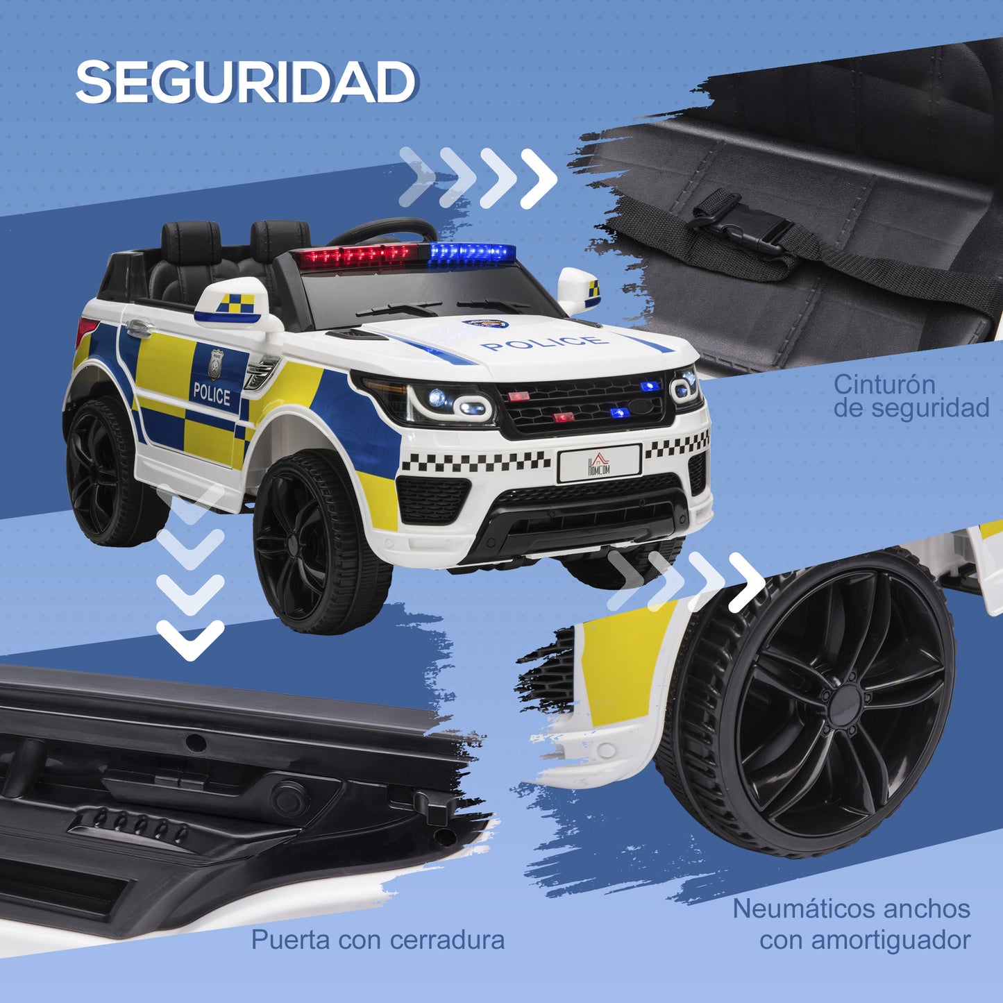 HOMCOM Coche Eléctrico para Niños de +3 Años Carro Eléctrico Infantil de Policía Coche de Batería 12V con Mando a Distancia Bluetooth Luz USB Sirena Blanco