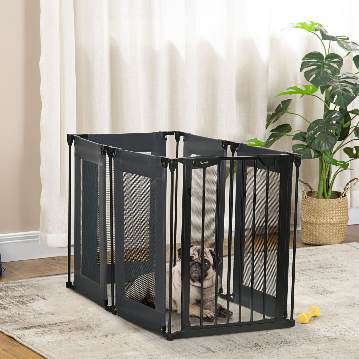 PawHut Parque Plegable para Perros de 6 Paneles Barrera de Seguridad para Mascotas Parque de Juego de Tela Oxford Sistema de Cierre Automático para Gatos Cachorros 117x103x74 cm Negro