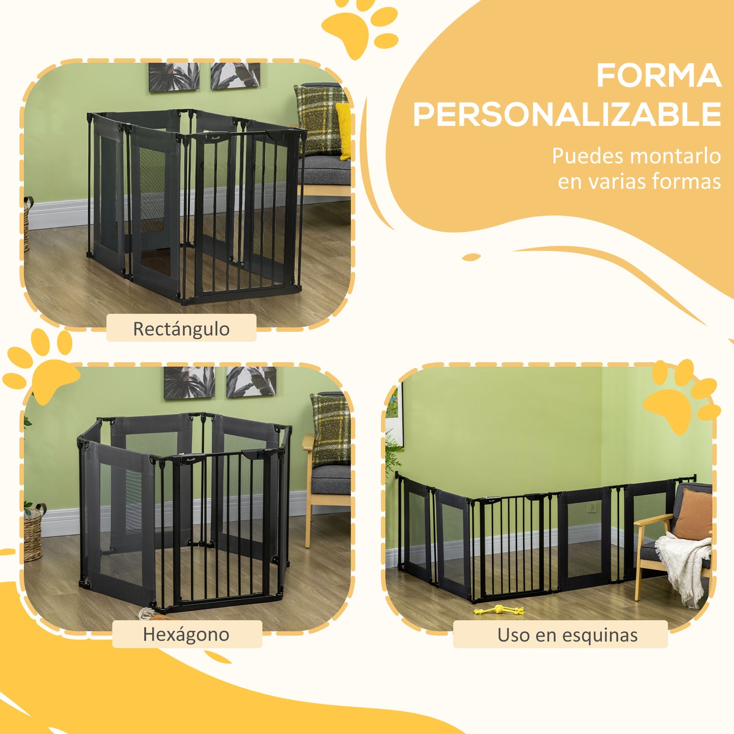 PawHut Parque Plegable para Perros de 6 Paneles Barrera de Seguridad para Mascotas Parque de Juego de Tela Oxford Sistema de Cierre Automático para Gatos Cachorros 117x103x74 cm Negro