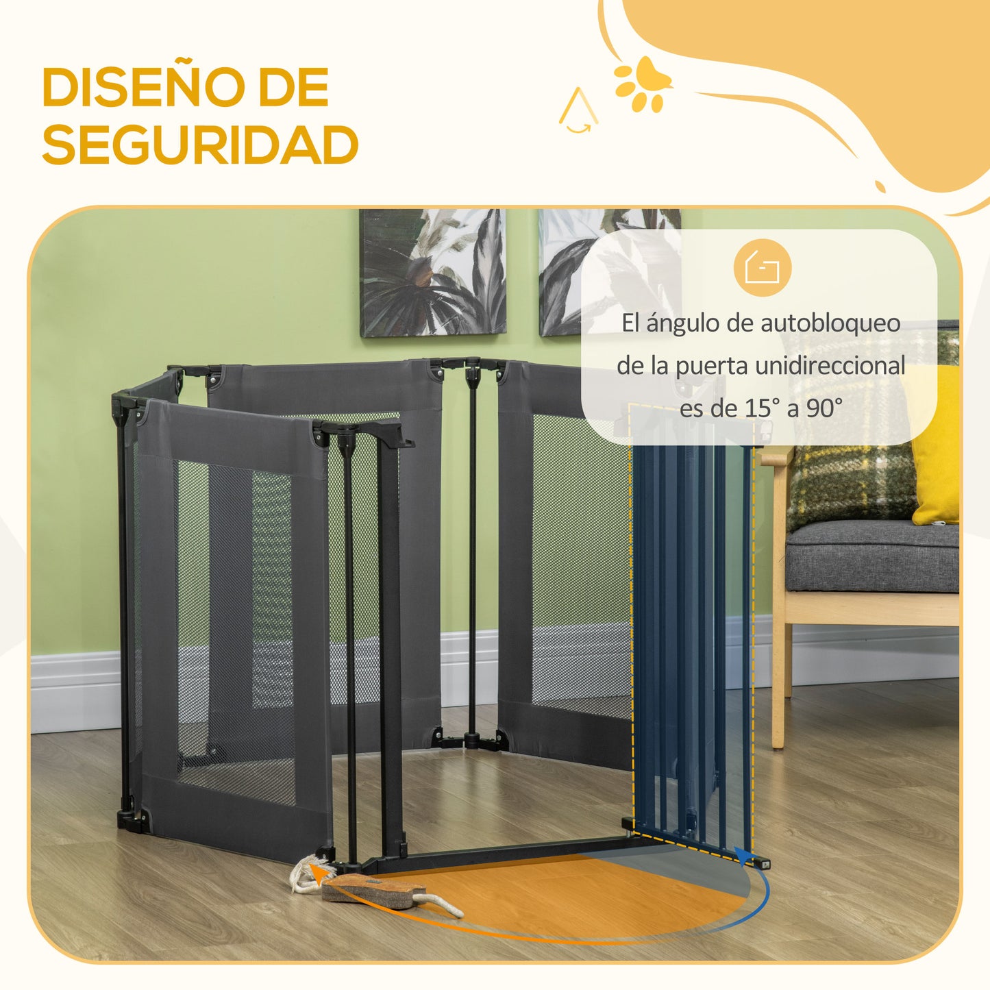 PawHut Parque Plegable para Perros de 6 Paneles Barrera de Seguridad para Mascotas Parque de Juego de Tela Oxford Sistema de Cierre Automático para Gatos Cachorros 117x103x74 cm Negro