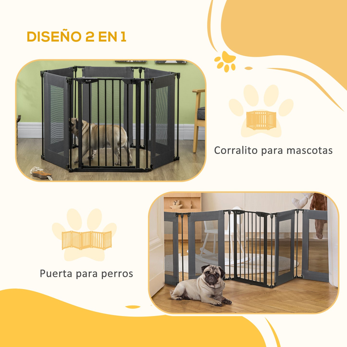 PawHut Parque Plegable para Perros de 6 Paneles Barrera de Seguridad para Mascotas Parque de Juego de Tela Oxford Sistema de Cierre Automático para Gatos Cachorros 117x103x74 cm Negro