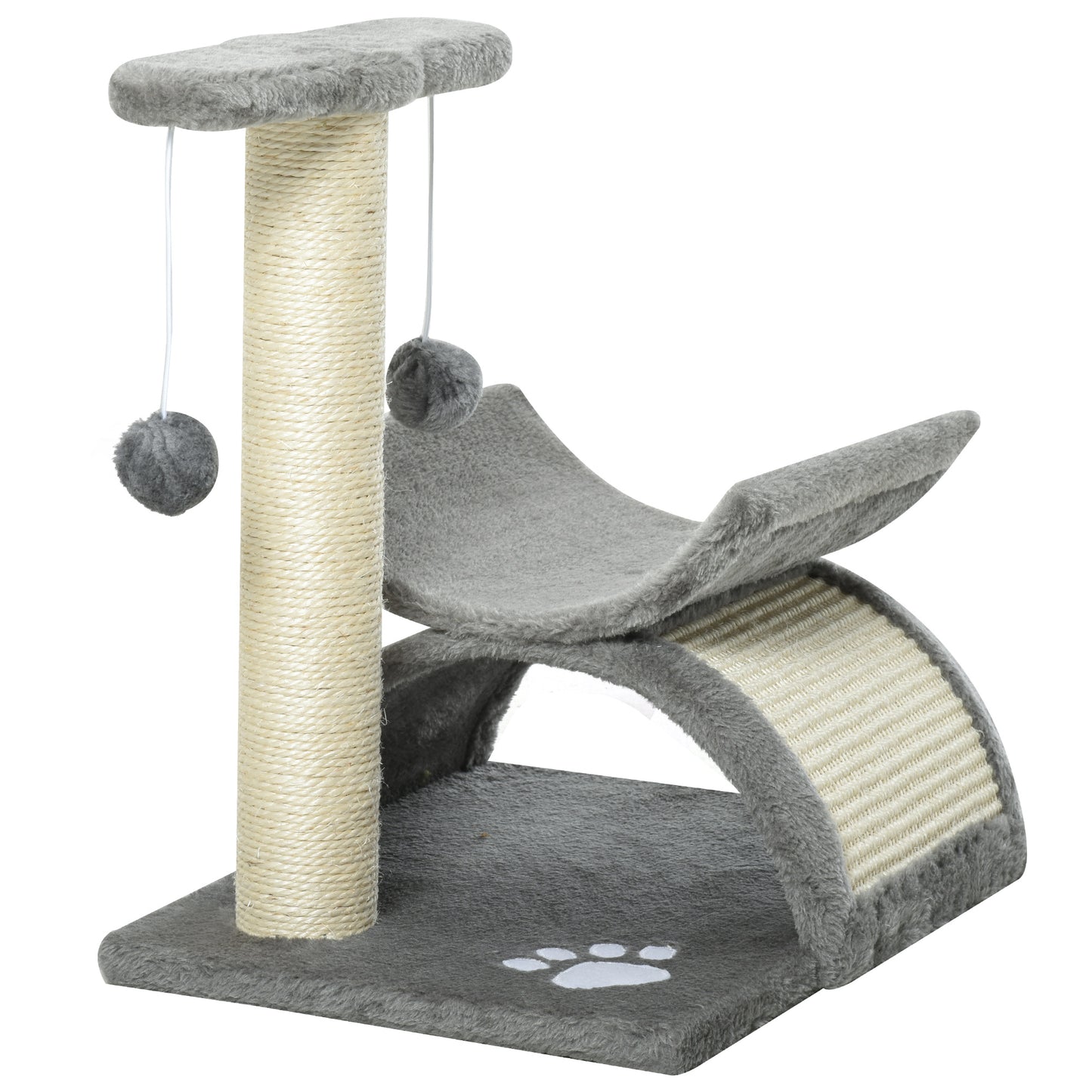 PawHut Árbol Rascador para Gatos Pequeños 43 cm Torre para Gatos con Poste Giratorio con Bolas de Juego Plataforma y Caseta 40x30x43 cm Gris