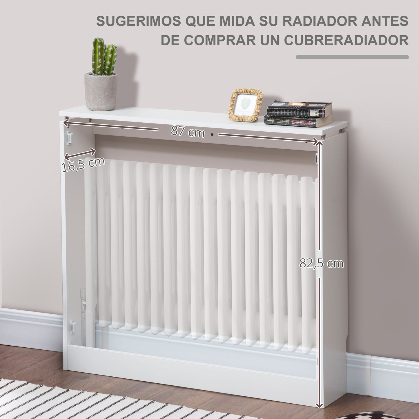 HOMCOM Cubierta de Radiador Blanco 90x18x84 cm Cubre Radiador de MDF Diseño Moderno Estante para Radiador Vertical para Sala de Estar Dormitorio