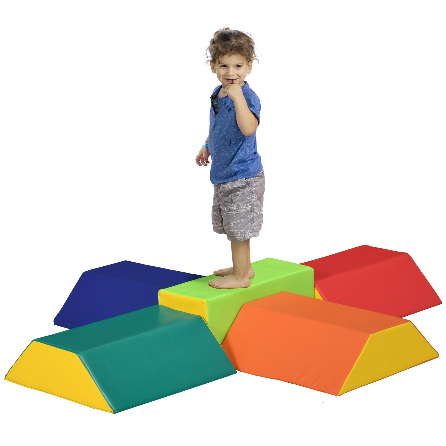 HOMCOM Juego de 5 Bloques de Espuma para Niños de 12-36 Meses Juguetes de Construcción Juguete para Aprendizaje Infantil para Escalar y Gatear 48x19x48 cm Multicolor