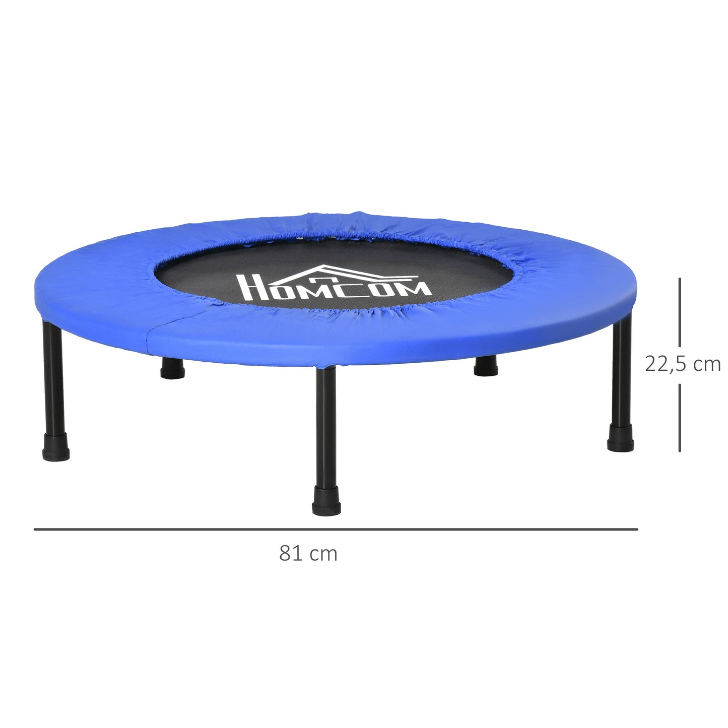 HOMCOM Cama Elástica Fitness Ø81 cm Trampolín de Acero con Borde Protector y 28 Resortes para Ejercicios en Interior y Exterior Carga 100 kg 81x81x22,5 cm Negro y Azul