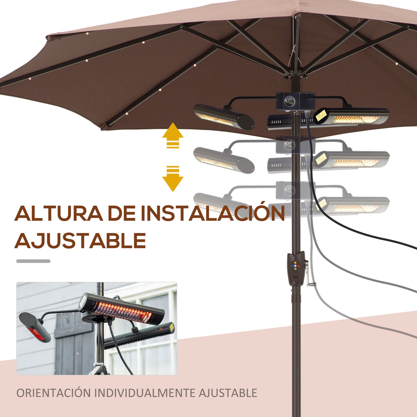 Outsunny Calefactor Eléctrico de Exterior con 1000W/2000W/3000W Estufa de Infrarrojos con Control Remoto Protección IPX5 Aleación de Aluminio para Sombrilla Gazebo Jardín 87x75x22 cm Negro