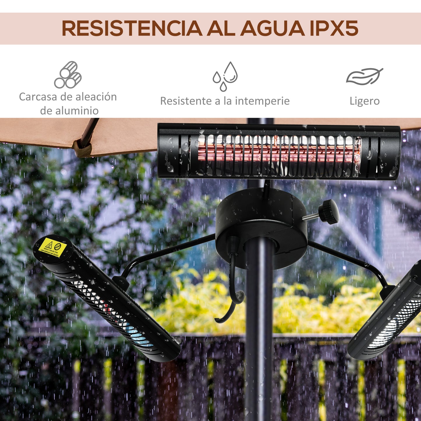 Outsunny Calefactor Eléctrico de Exterior con 1000W/2000W/3000W Estufa de Infrarrojos con Control Remoto Protección IPX5 Aleación de Aluminio para Sombrilla Gazebo Jardín 87x75x22 cm Negro