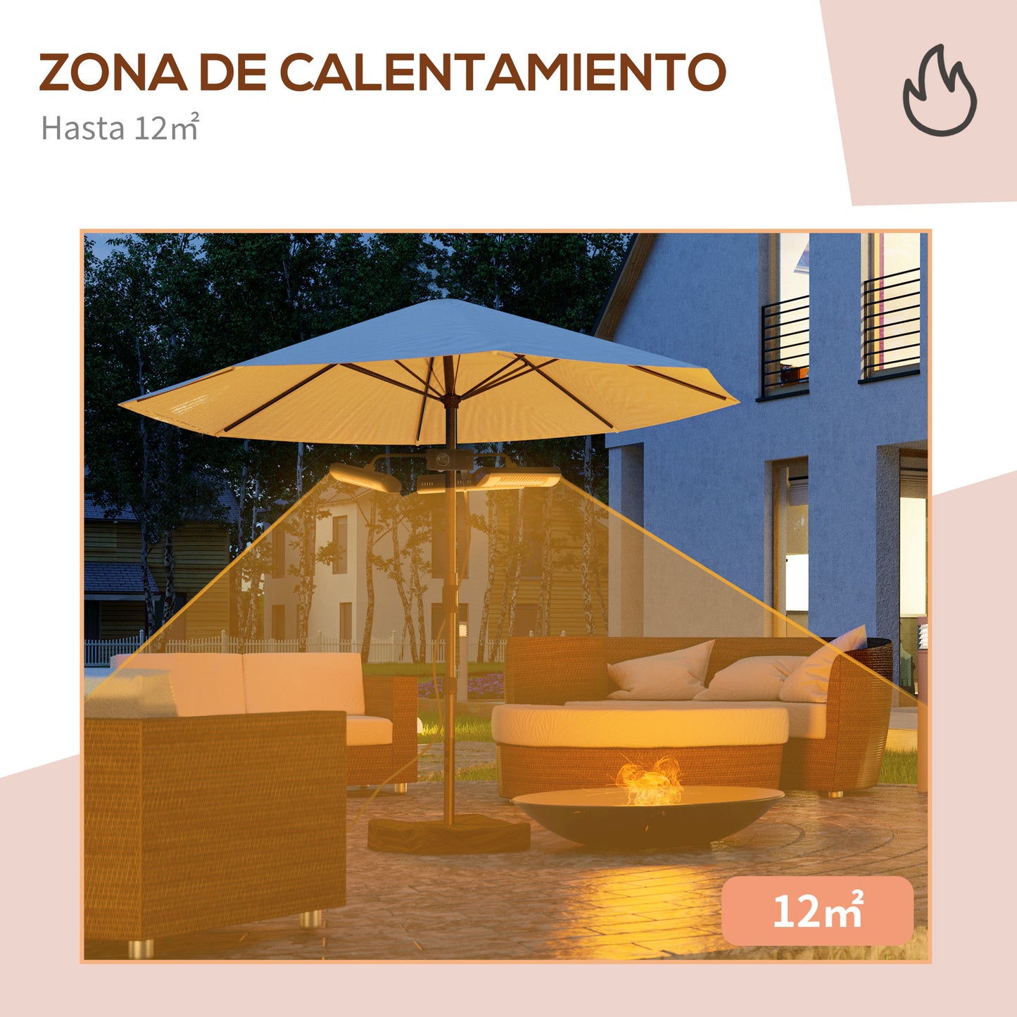 Outsunny Calefactor Eléctrico de Exterior con 1000W/2000W/3000W Estufa de Infrarrojos con Control Remoto Protección IPX5 Aleación de Aluminio para Sombrilla Gazebo Jardín 87x75x22 cm Negro