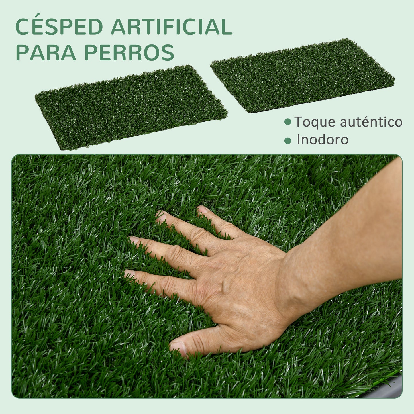 PawHut Inodoro para Perros con 2 Céspedes Artificiales Arenero para Perros con Rejilla y Bandeja para Entrenamiento de Cachorros en Exterior e Interior 67x41x3,5 cm Verde