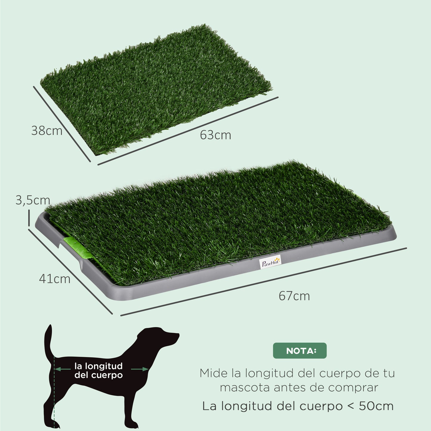 PawHut Inodoro para Perros con 2 Céspedes Artificiales Arenero para Perros con Rejilla y Bandeja para Entrenamiento de Cachorros en Exterior e Interior 67x41x3,5 cm Verde