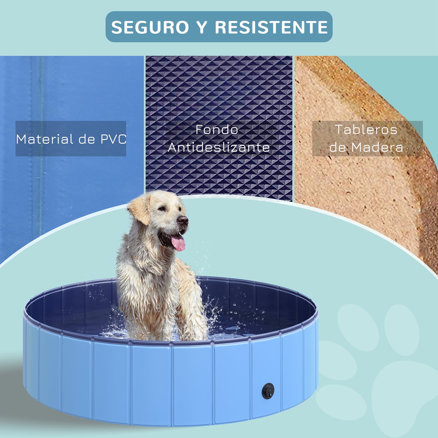 PawHut Piscina Plegable para Perros Gatos Ø120x30 cm Bañera Portátil para Mascotas PVC Antideslizante Múltiples Usos para Interiores y Exteriores Azul