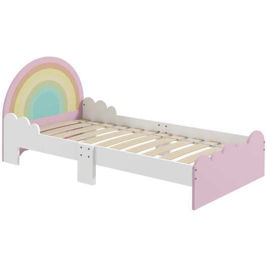 ZONEKIZ Cama para Niños de 3-6 Años 143x74x66 cm Cama Infantil de Madera en Forma de Arcoíris Mueble de Dormitorio Moderno Carga 80 kg Rosa
