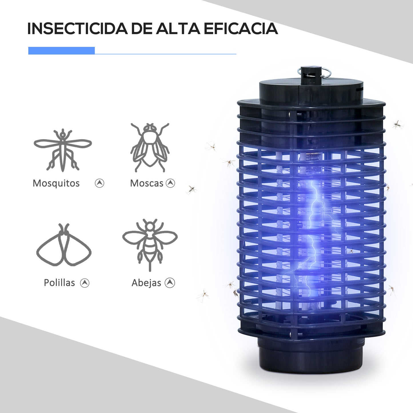 Outsunny Lámpara Antimosquitos Eléctrico 3W Mata Mosquitos Eléctrico Matamoscas Interior UV Efecto 30 m² para Jardín Terraza Patio 11x11x26 cm Negro