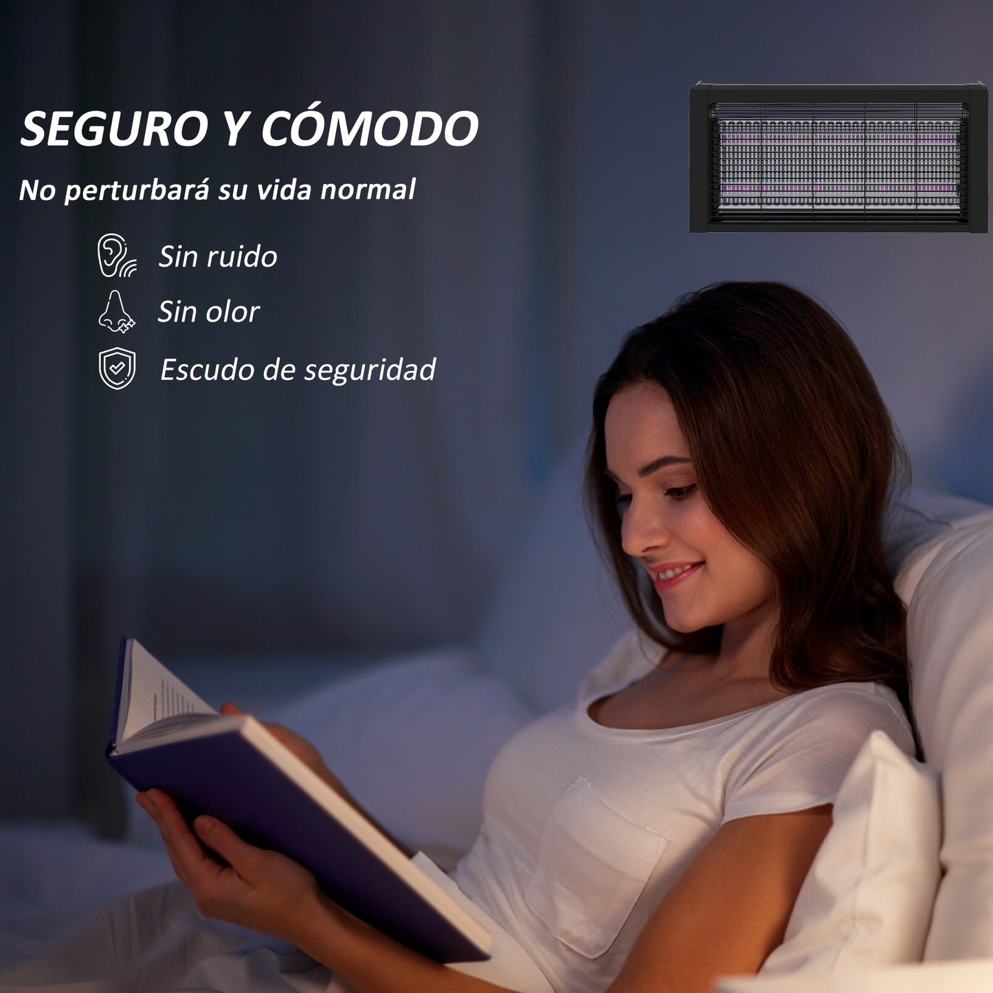 HOMCOM Lámpara Antimosquitos con Luces LED Mata Mosquitos Eléctrico Efecto 60 m² para Interior Dispositivo de Suspensión o Independiente 49x6x25 cm Negro