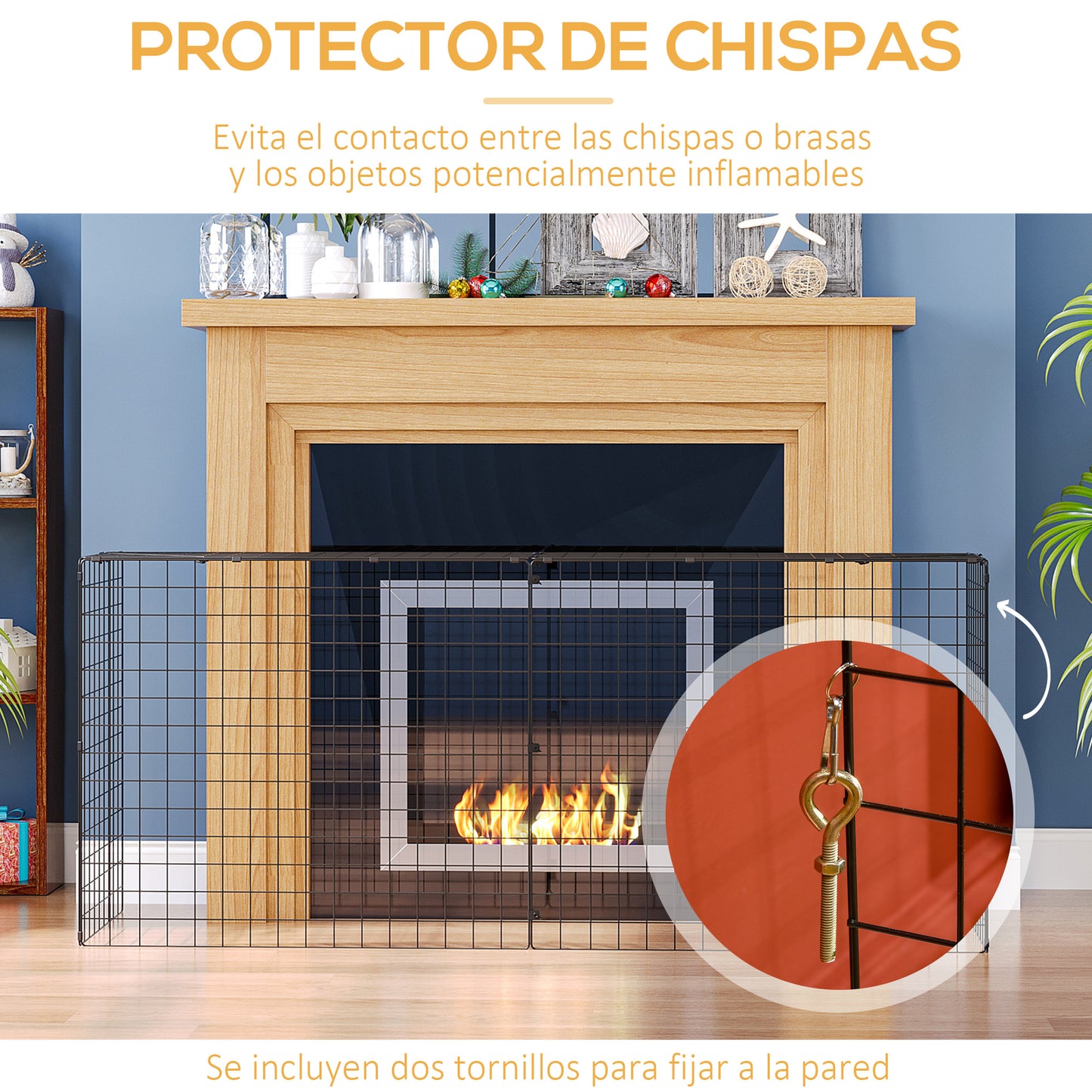 HOMCOM Protector de Chimenea con Longitud Ajustable 81,5-160x44x68 cm Barrera de Seguridad para Estufa con Alambre de Metal Negro