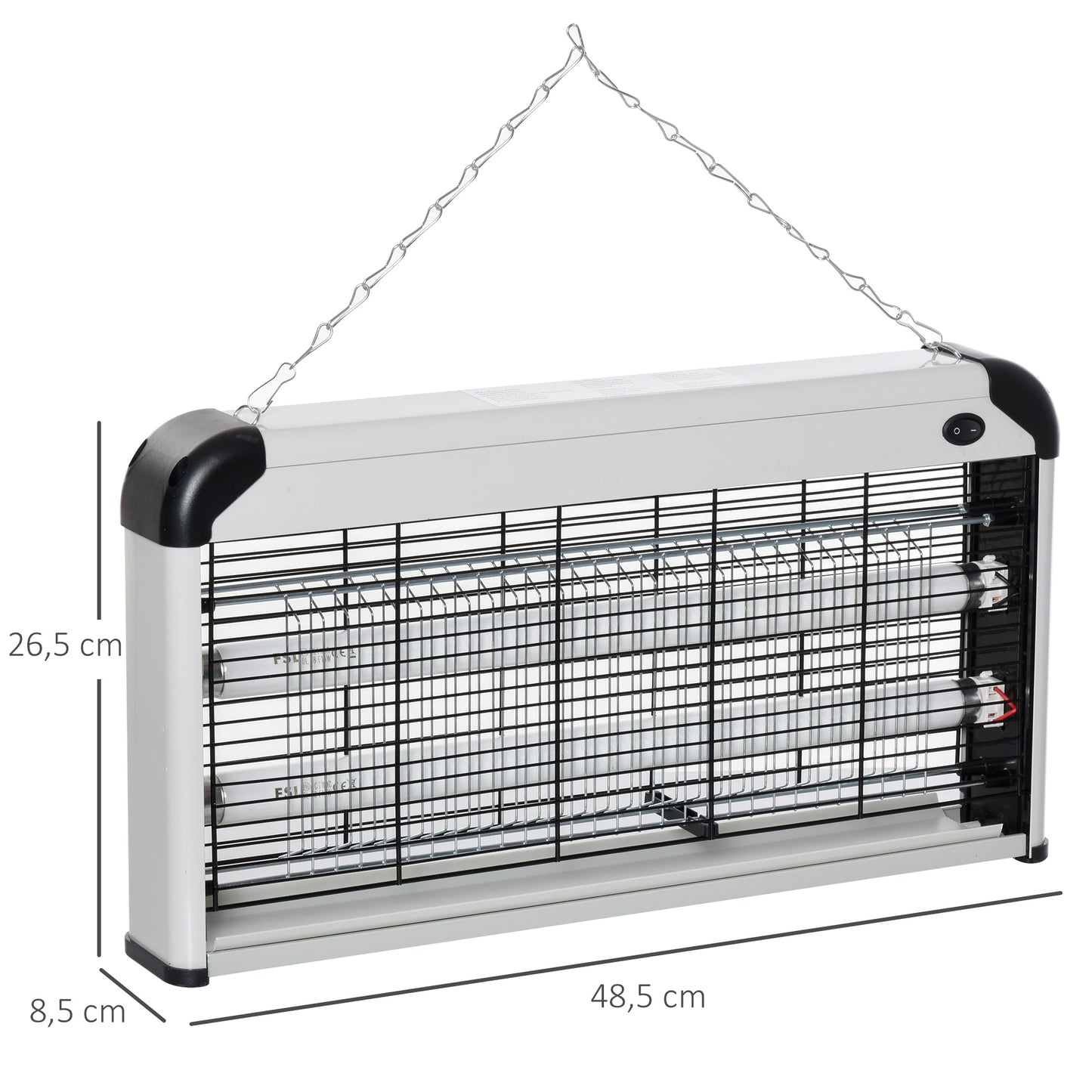 Outsunny Lámpara Antimosquitos Eléctrico 30W Mata Moscas Eléctrico Interior con Luz UV Efecto 60 m² para Jardín Terraza Patio 48,5x8,5x26,5 cm Plata