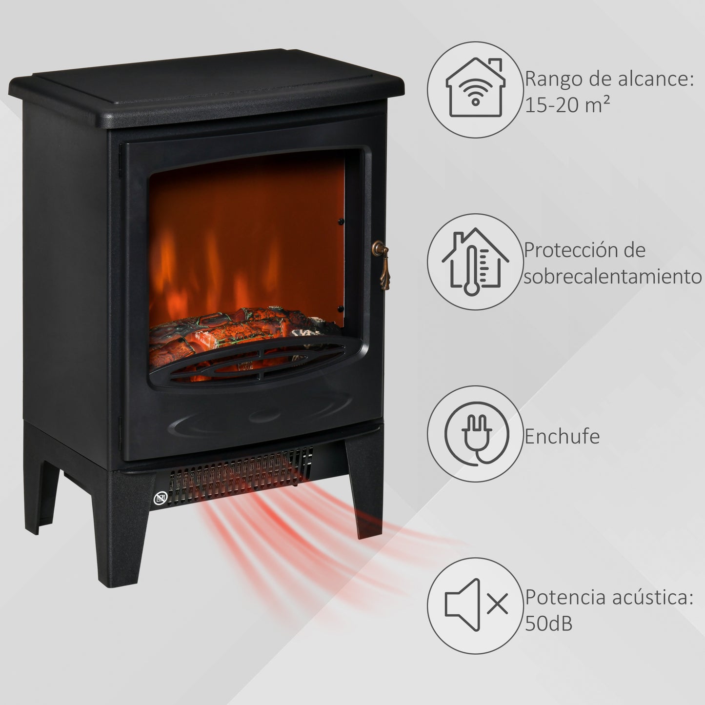 HOMCOM Chimenea Eléctrica Portátil de 900/1800W con Efecto de Llama Termostato Ajustable y Protección Sobrecalentamiento hasta 20 m² 39x26x54,8 cm Negro