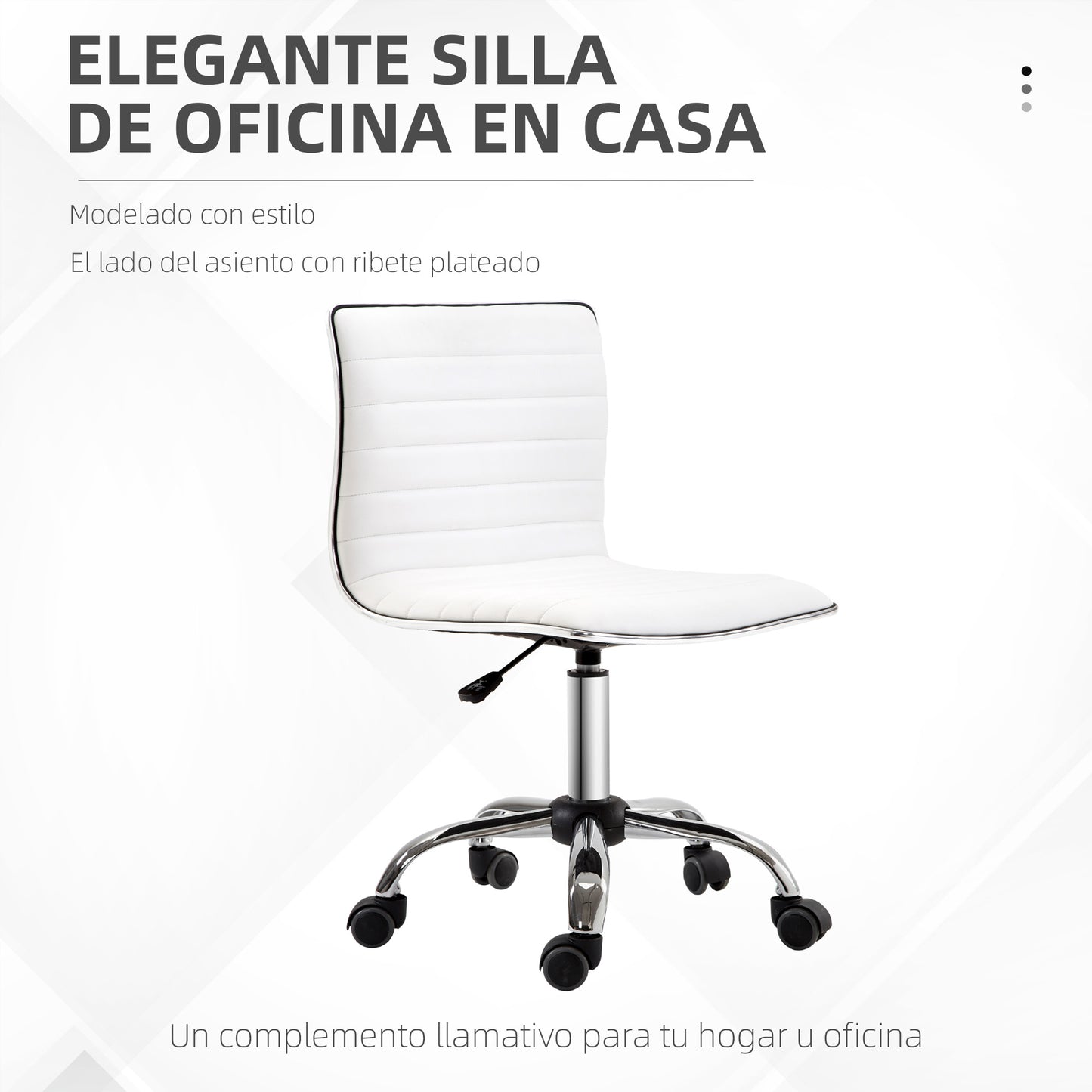 HOMCOM Silla de Oficina sin Brazos Silla de Escritorio Giratoria con Altura Ajustable Silla para Estudio Tapizada en PU Carga 120 kg Blanco