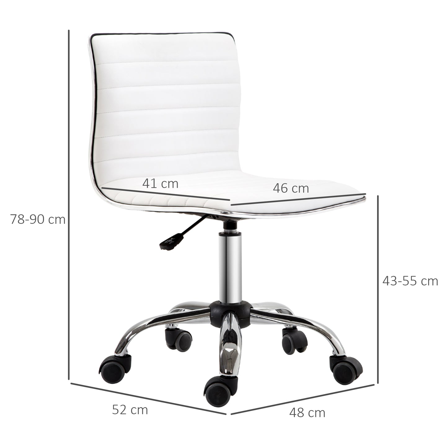 HOMCOM Silla de Oficina sin Brazos Silla de Escritorio Giratoria con Altura Ajustable Silla para Estudio Tapizada en PU Carga 120 kg Blanco