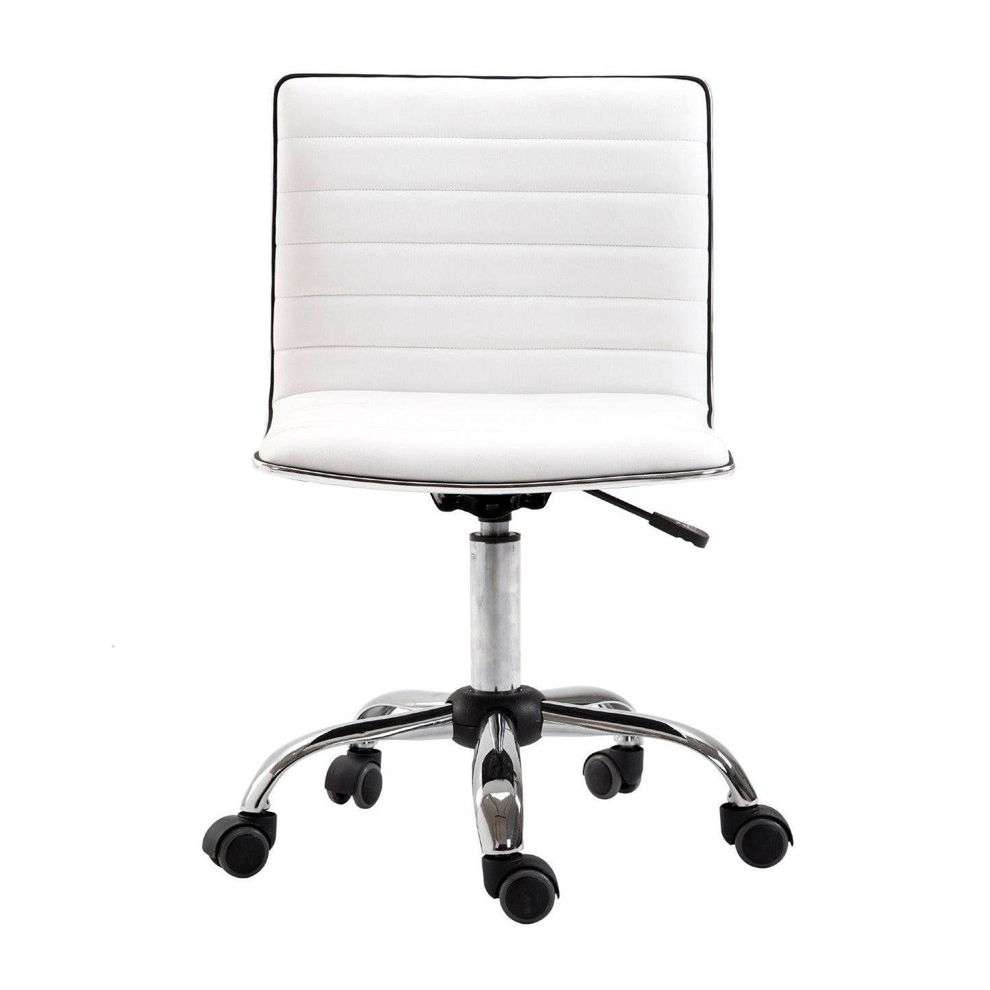 HOMCOM Silla de Oficina sin Brazos Silla de Escritorio Giratoria con Altura Ajustable Silla para Estudio Tapizada en PU Carga 120 kg Blanco