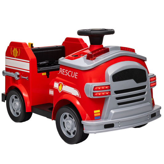 AIYAPLAY Coche Eléctrico para Niños de +3 Años Carro Eléctrico Infantil Camión de Bomberos para Niños con Batería 12V Sirena Faros Bocina Música y Herramientas de Bombero Rojo