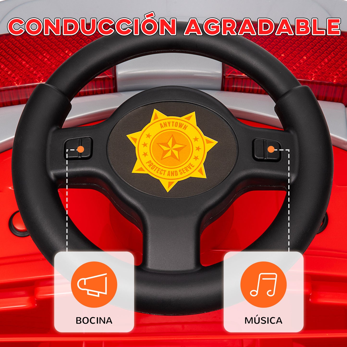 AIYAPLAY Coche Eléctrico para Niños de +3 Años Carro Eléctrico Infantil Camión de Bomberos para Niños con Batería 12V Sirena Faros Bocina Música y Herramientas de Bombero Rojo