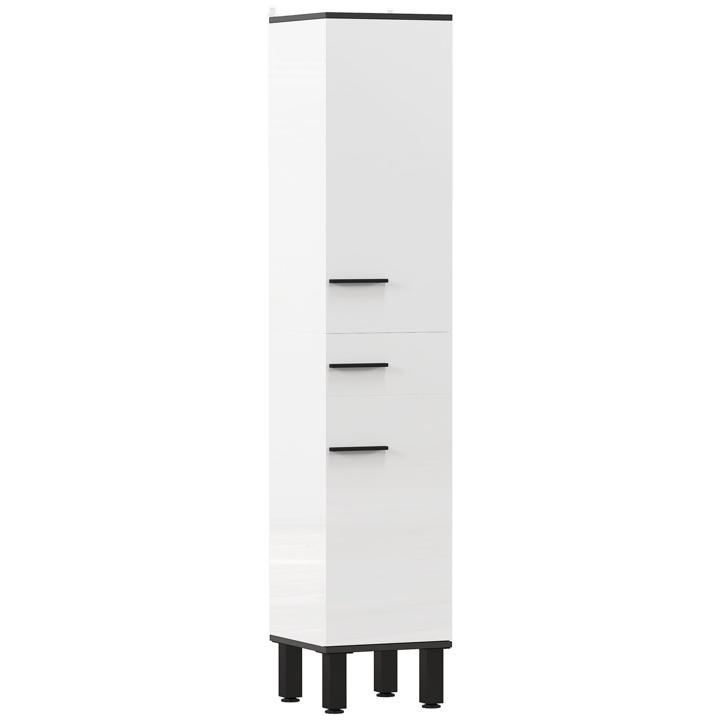 HOMCOM Columna de Baño Armario Alto de Baño con Cajón 2 Puertas y Estantes Ajustable Mueble Auxiliar de Baño Moderno Anti-vuelco 34x32x170 cm Blanco