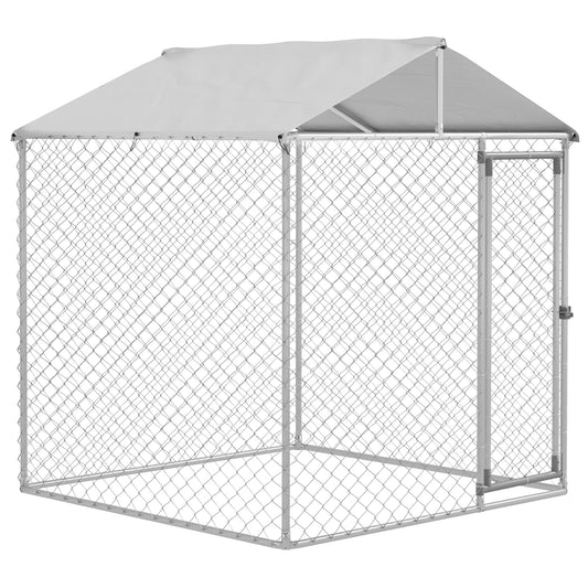 PawHut Perrera Jaula de Exterior para Perros Medianos Parque para Perros con Cerradura Marco de Acero Toldo Impermeable y Anti-UV 200x200x237 cm Plata