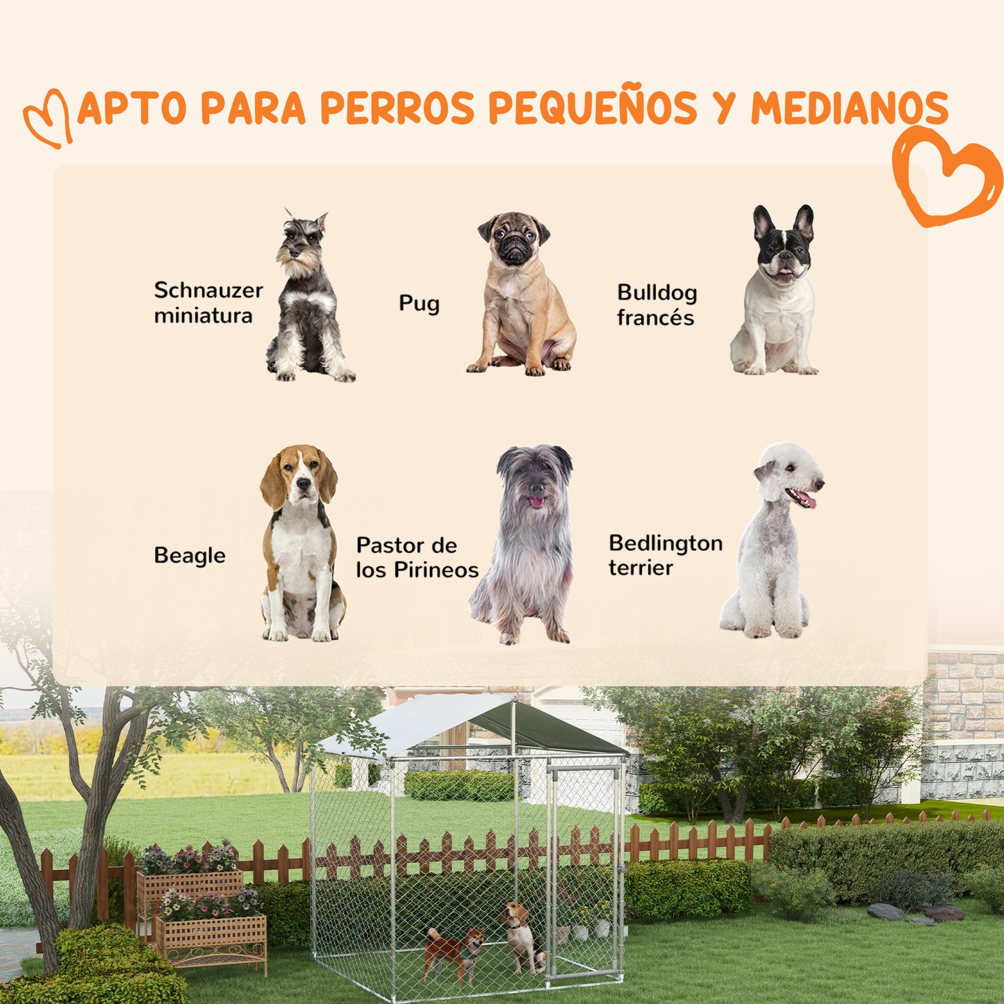 PawHut Perrera Jaula de Exterior para Perros Medianos Parque para Perros con Cerradura Marco de Acero Toldo Impermeable y Anti-UV 200x200x237 cm Plata