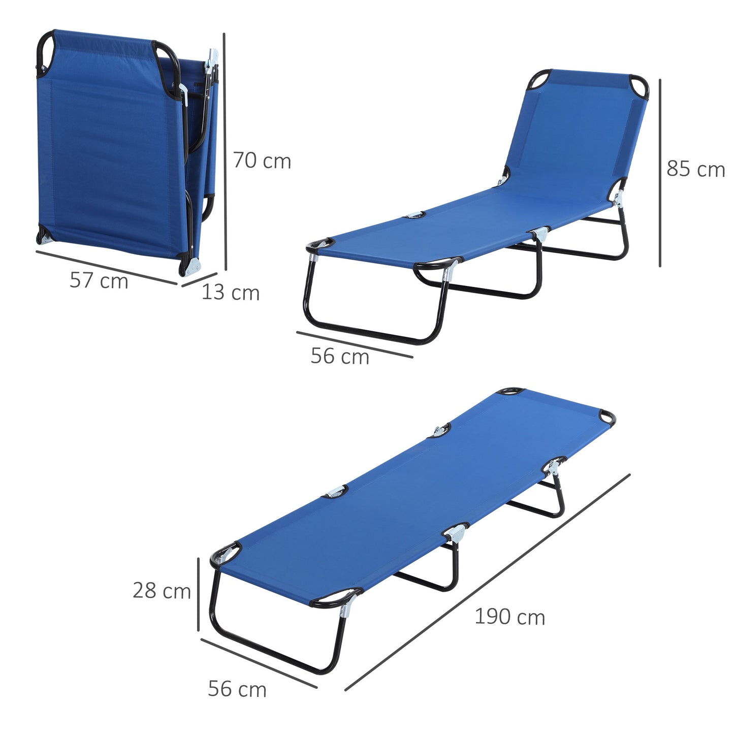 Outsunny Tumbona Plegable Reclinable con Ángulo Ajustable de 5 Posiciones para Jardín Exterior Piscina Terraza Camping Carga 120 kg 188x56x28 cm Azul