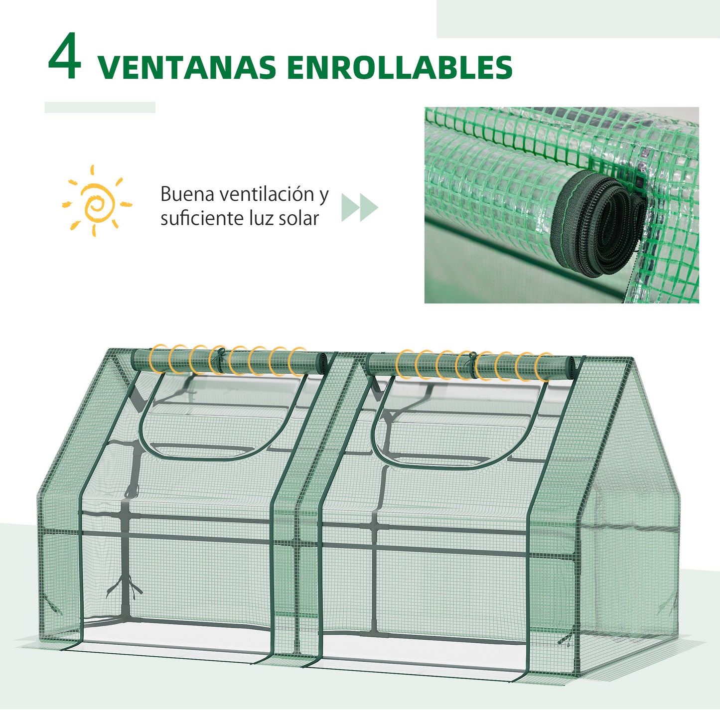 Outsunny Invernadero Pequeño Invernadero de Exterior con Cubierta Doble Ventanas y Marco de Acero Invernadero para Cultivar Tomates Plantas Flores 180x90x90 cm Verde