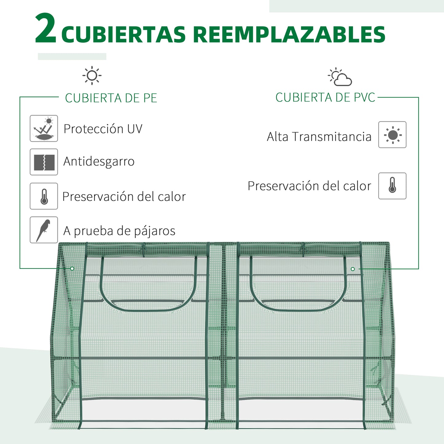 Outsunny Invernadero Pequeño Invernadero de Exterior con Cubierta Doble Ventanas y Marco de Acero Invernadero para Cultivar Tomates Plantas Flores 180x90x90 cm Verde