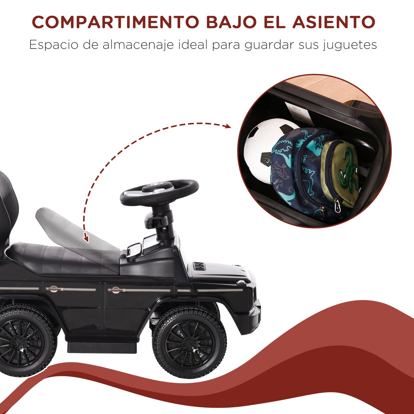 HOMCOM Correpasillos para Niños con Licencia Mercedes G350 Coche Correpasillos para Niños de 1-3 Años con Bocina Capota Extraíble y Barandilla Carga 25 kg 85,5x40,5x95 cm Negro