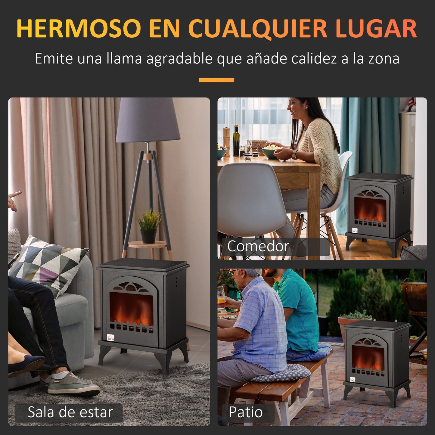 HOMCOM Chimenea de Bioetanol de Pie 7000 BTU Estufa de Bioetanol con Tanque de 1,2 L Apagallamas de Acero Inoxidable Tiempo de Combustión 3H para Interiores 20-25 m² 41x25x54 cm Negro