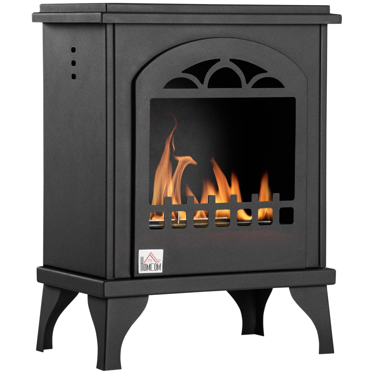 HOMCOM Chimenea de Bioetanol de Pie 7000 BTU Estufa de Bioetanol con Tanque de 1,2 L Apagallamas de Acero Inoxidable Tiempo de Combustión 3H para Interiores 20-25 m² 41x25x54 cm Negro