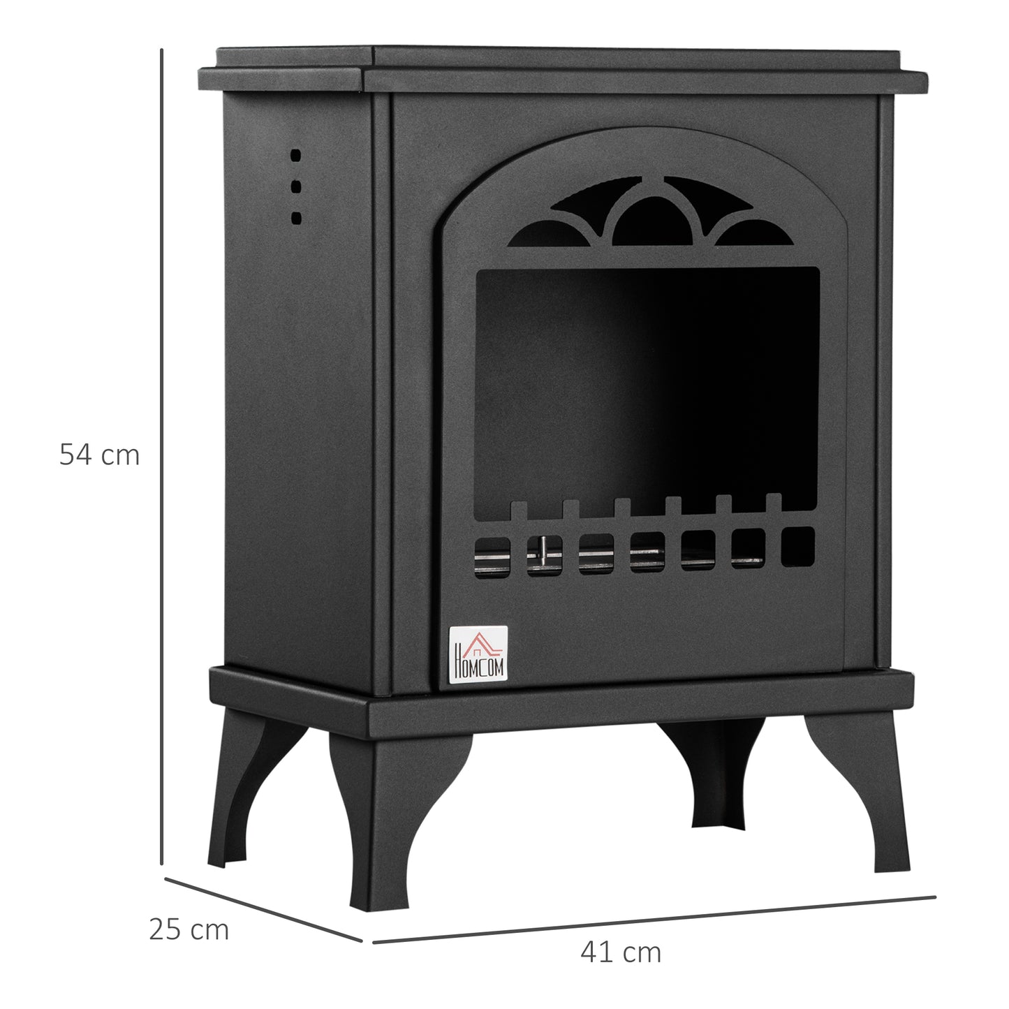 HOMCOM Chimenea de Bioetanol de Pie 7000 BTU Estufa de Bioetanol con Tanque de 1,2 L Apagallamas de Acero Inoxidable Tiempo de Combustión 3H para Interiores 20-25 m² 41x25x54 cm Negro