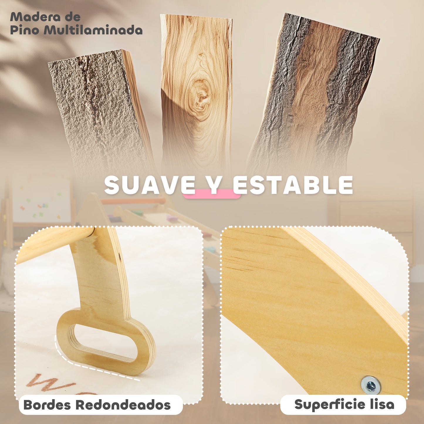 AIYAPLAY Escalada para Niños de Madera 2 en 1 Arco de Escalada para Niños de 18-48 Meses Balancín para Bebés Carga 50 kg 68x42x36 cm Natural