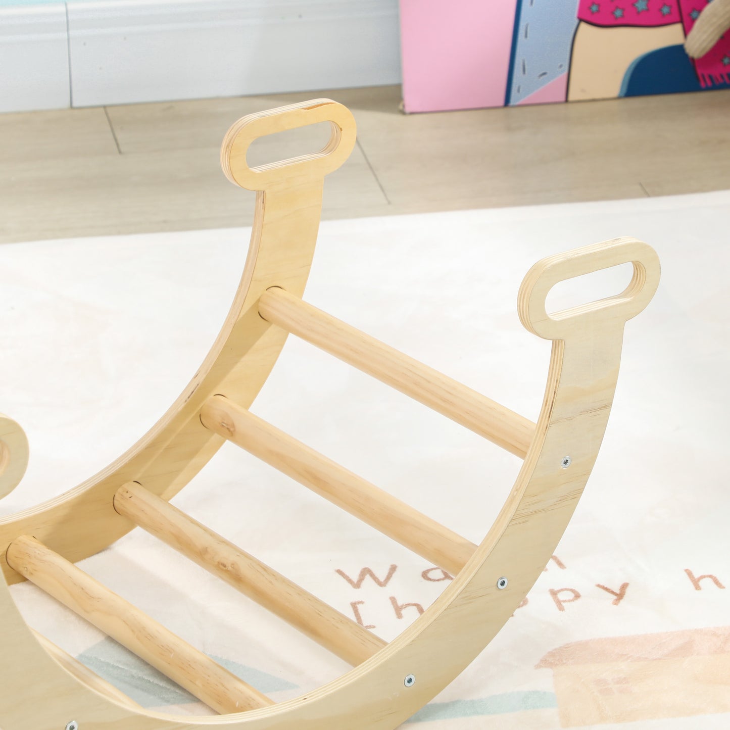 AIYAPLAY Escalada para Niños de Madera 2 en 1 Arco de Escalada para Niños de 18-48 Meses Balancín para Bebés Carga 50 kg 68x42x36 cm Natural