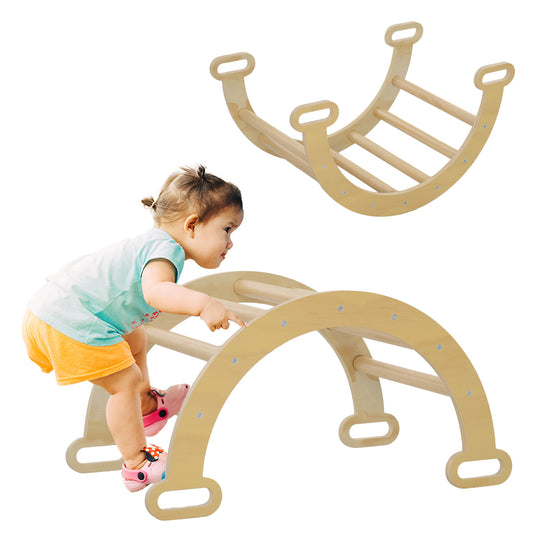 AIYAPLAY Escalada para Niños de Madera 2 en 1 Arco de Escalada para Niños de 18-48 Meses Balancín para Bebés Carga 50 kg 68x42x36 cm Natural