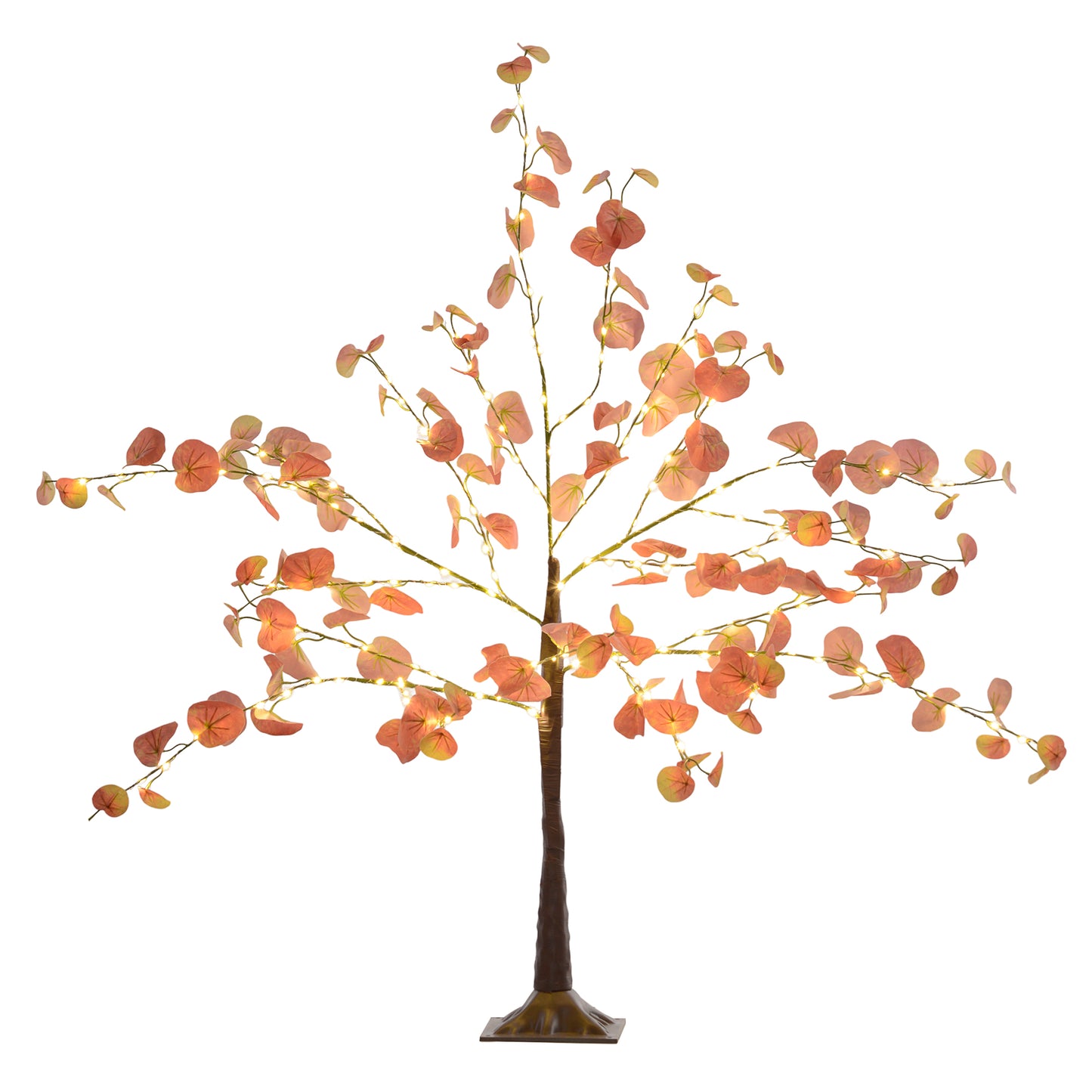 HOMCOM Árbol de Eucalipto Otoñal Artificial 120 cm Lámpara de Árbol con 175 Luces LED y Base Decoración Navidad para Interiores y Exteriores Naranja