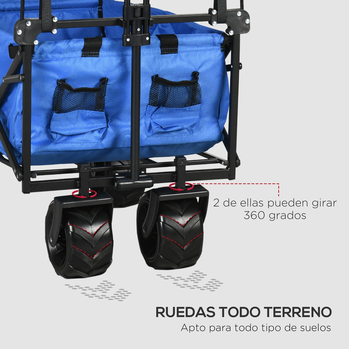 Outsunny Carro Transporte Plegable de Playa Jardín Camping Viaje con Toldo y Manillar Cuatro Ruedas Regulable en Altura de 117x55x98 cm Color Azul Carga Máx. 68 kg